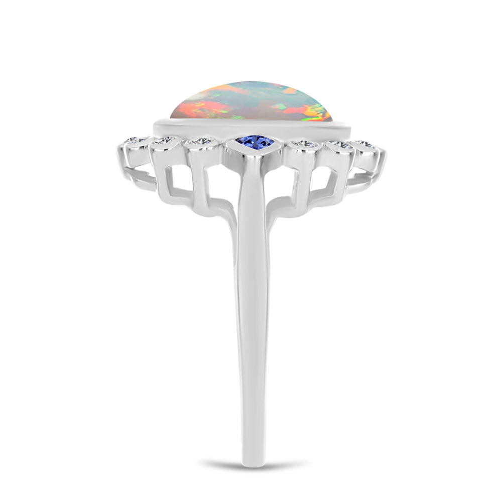 Inel din Argint 925 ( 4.2 grame ) cu Tanzanit și Opal Etiopian Lega Dembi 3.18 Carate