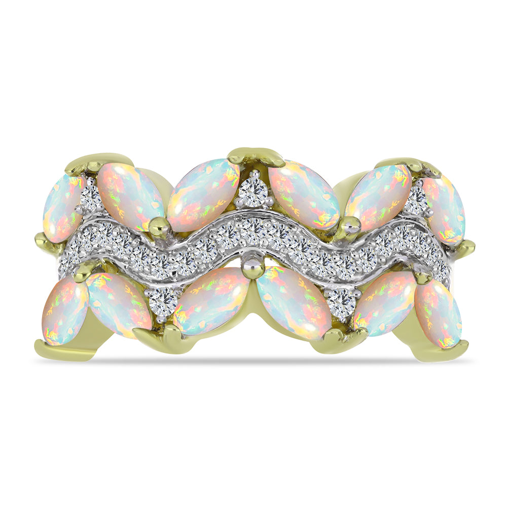 Inel din Argint 925 Placat cu Aur ( 4.02 grame ) cu Opal Etiopian Lega Dembi și Topaz Alb 1.53 Carate 2 