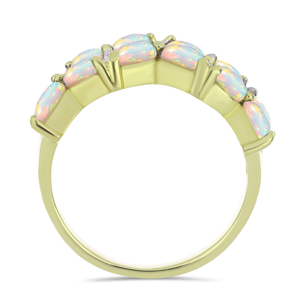 Inel din Argint 925 Placat cu Aur ( 4.02 grame ) cu Opal Etiopian Lega Dembi și Topaz Alb 1.53 Carate 3 