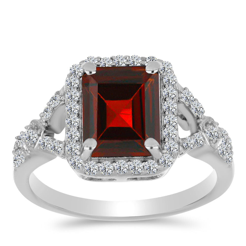 Inel din Argint 925 ( 3.03 grame ) cu Granat Barton și Topaz Alb 3.03 Carate 3 