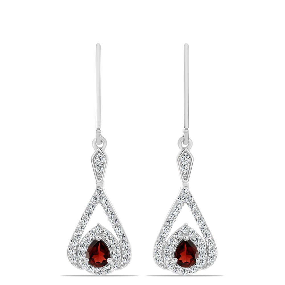 Cercei din Argint 925 ( 2.94 grame ) cu Granat Barton și Topaz Alb 1.42 Carate