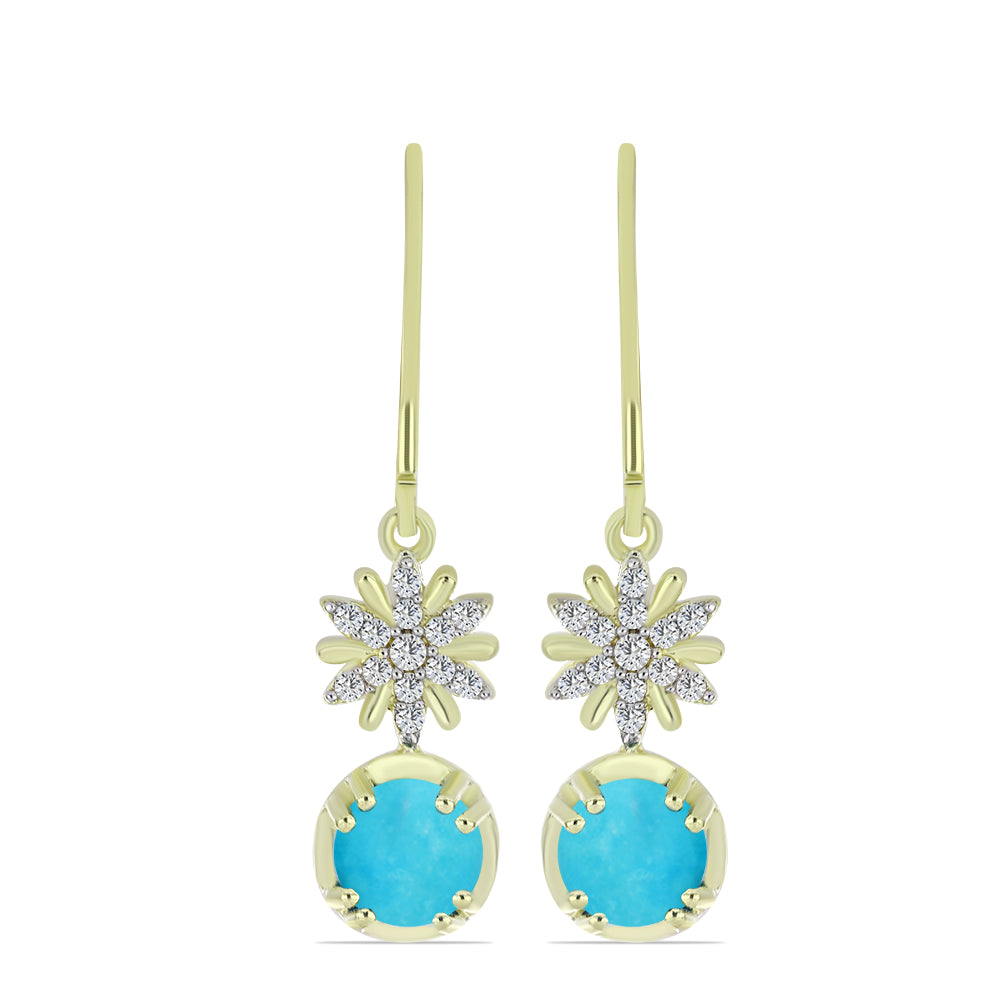 Cercei din Argint 925 Placat cu Aur ( 2.68 grame ) cu Turcoaz ”Frumoasa Adormită” și Topaz Alb 1.69 Carate