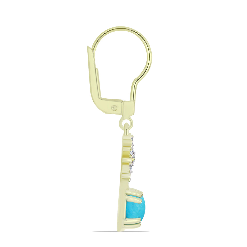 Cercei din Argint 925 Placat cu Aur ( 2.68 grame ) cu Turcoaz ”Frumoasa Adormită” și Topaz Alb 1.69 Carate 2 
