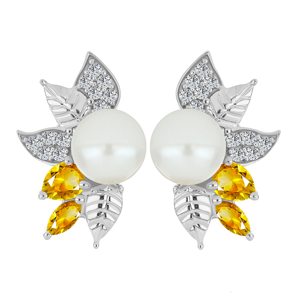 Cercei din Argint 925 ( 6.03 grame ) cu Citrin Ural și Perlă de Apă Dulce Albă 6.89 Carate