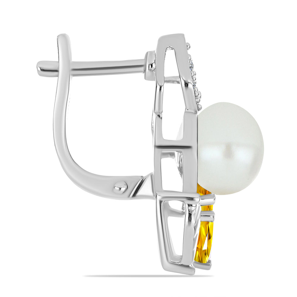 Cercei din Argint 925 ( 6.03 grame ) cu Citrin Ural și Perlă de Apă Dulce Albă 6.89 Carate 2 