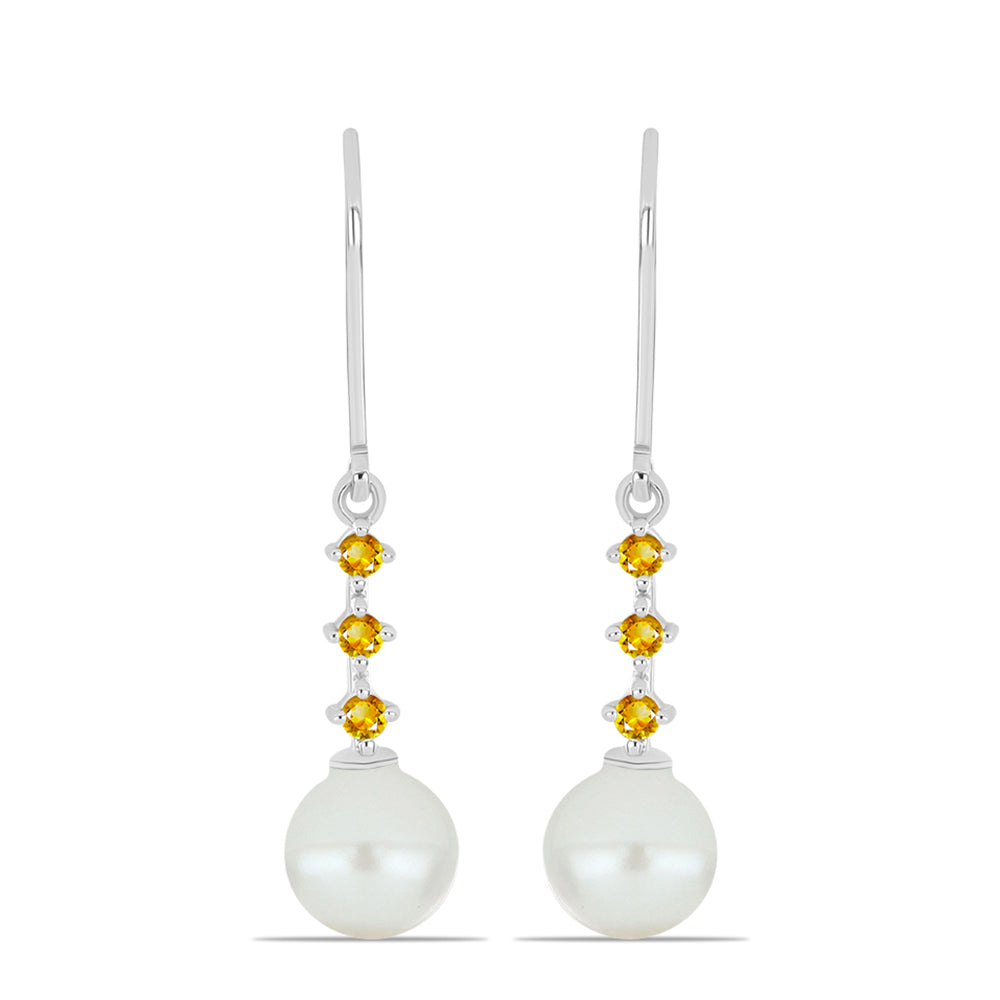 Cercei din Argint 925 ( 1.55 grame ) cu Citrin Ural și Perlă de Apă Dulce Albă 6.27 Carate