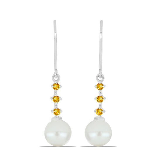 Cercei din Argint 925 ( 1.55 grame ) cu Citrin Ural și Perlă de Apă Dulce Albă 6.27 Carate