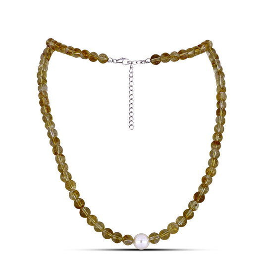 Colier din Argint 925 ( 1.01 grame ) cu Citrin Ural și Perlă de Apă Dulce Albă 129.35 Carate