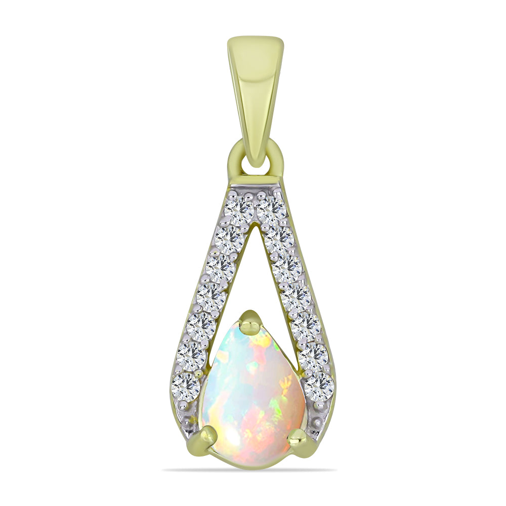 Pandantiv din Argint 925 Placat cu Aur ( 0.93 grame ) cu Opal Etiopian Lega Dembi și Topaz Alb 0.62 Carate 1 