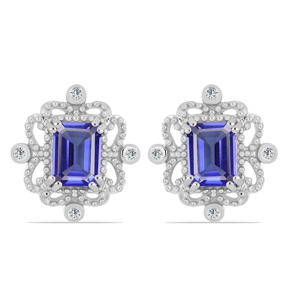 Cercei din Argint 925 ( 4.58 grame ) cu Tanzanit și Topaz Alb 3.75 Carate