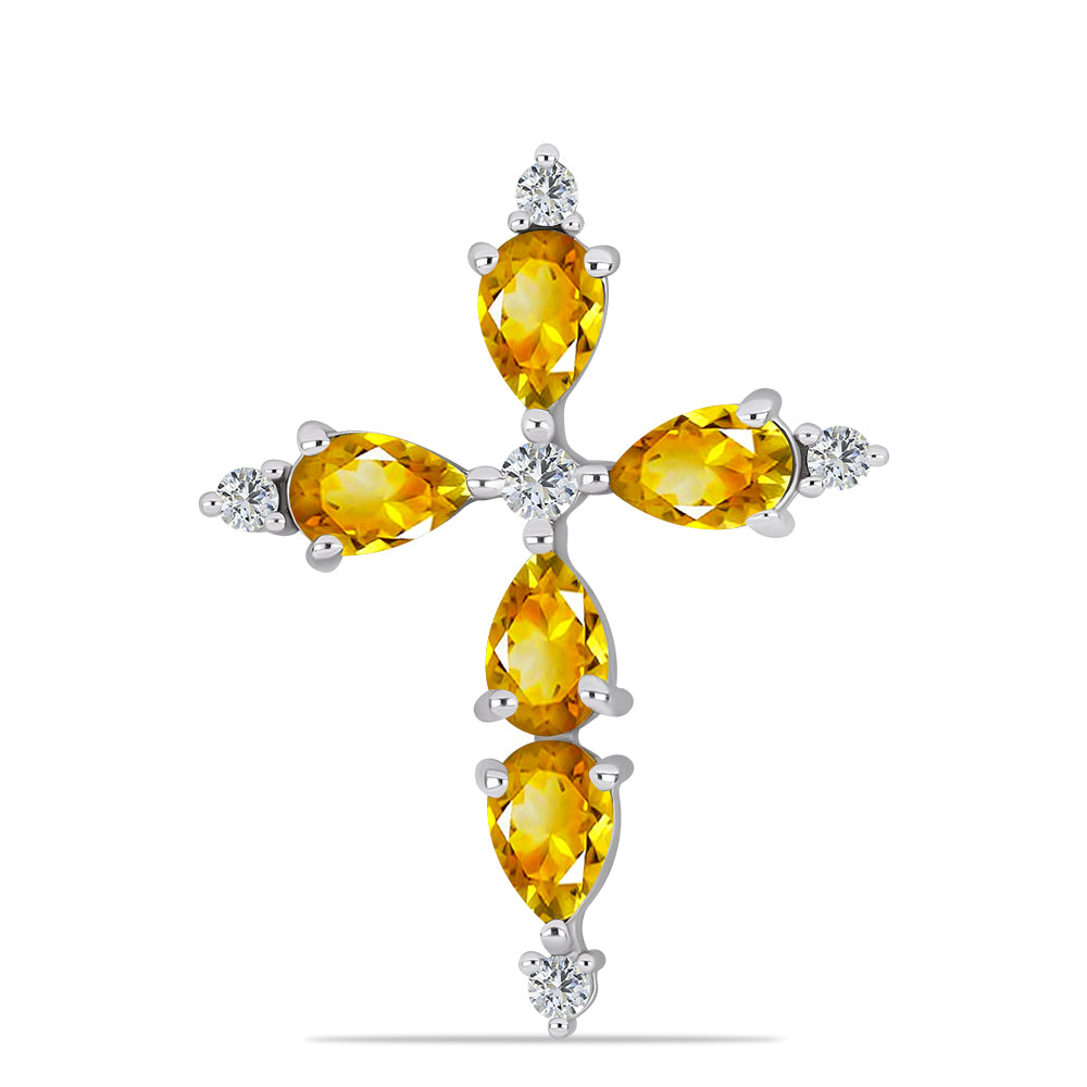 Cruce Pandantiv din Argint 925 ( 1.69 grame ) cu Citrin Ural și Topaz Alb 2.06 Carate