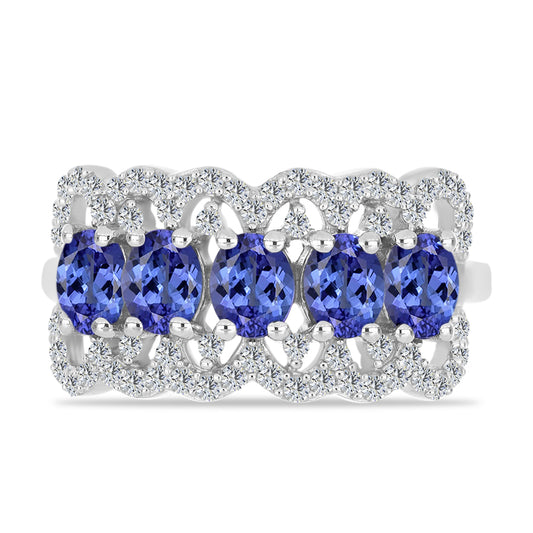 Inel din Argint 925 ( 3.35 grame ) cu Tanzanit și Topaz Alb 2.2 Carate