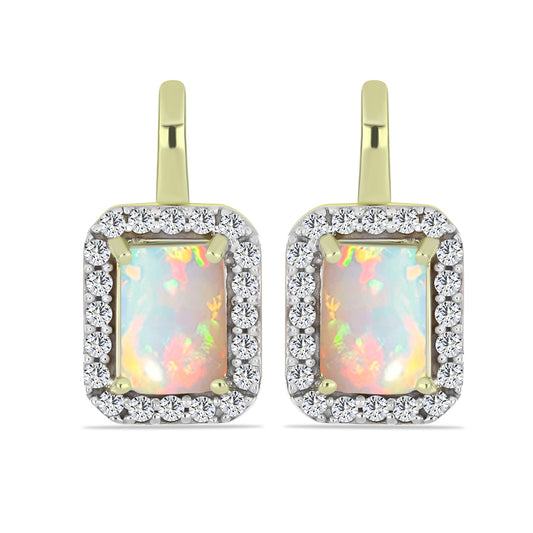 Cercei din Argint 925 Placat cu Aur ( 3.67 grame ) cu Opal Etiopian Lega Dembi și Topaz Alb 1.69 Carate