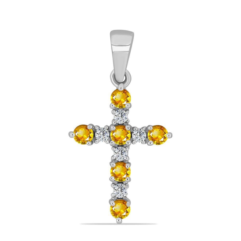 Cruce Pandantiv din Argint 925 ( 1.11 grame ) cu Citrin Ural și Topaz Alb 0.5 Carate