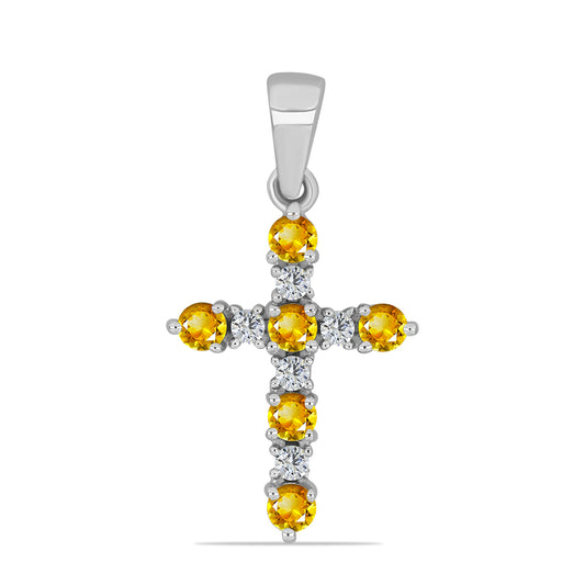 Cruce Pandantiv din Argint 925 ( 1.11 grame ) cu Citrin Ural și Topaz Alb 0.5 Carate