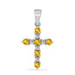 Cruce Pandantiv din Argint 925 ( 1.11 grame ) cu Citrin Ural și Topaz Alb 0.5 Carate