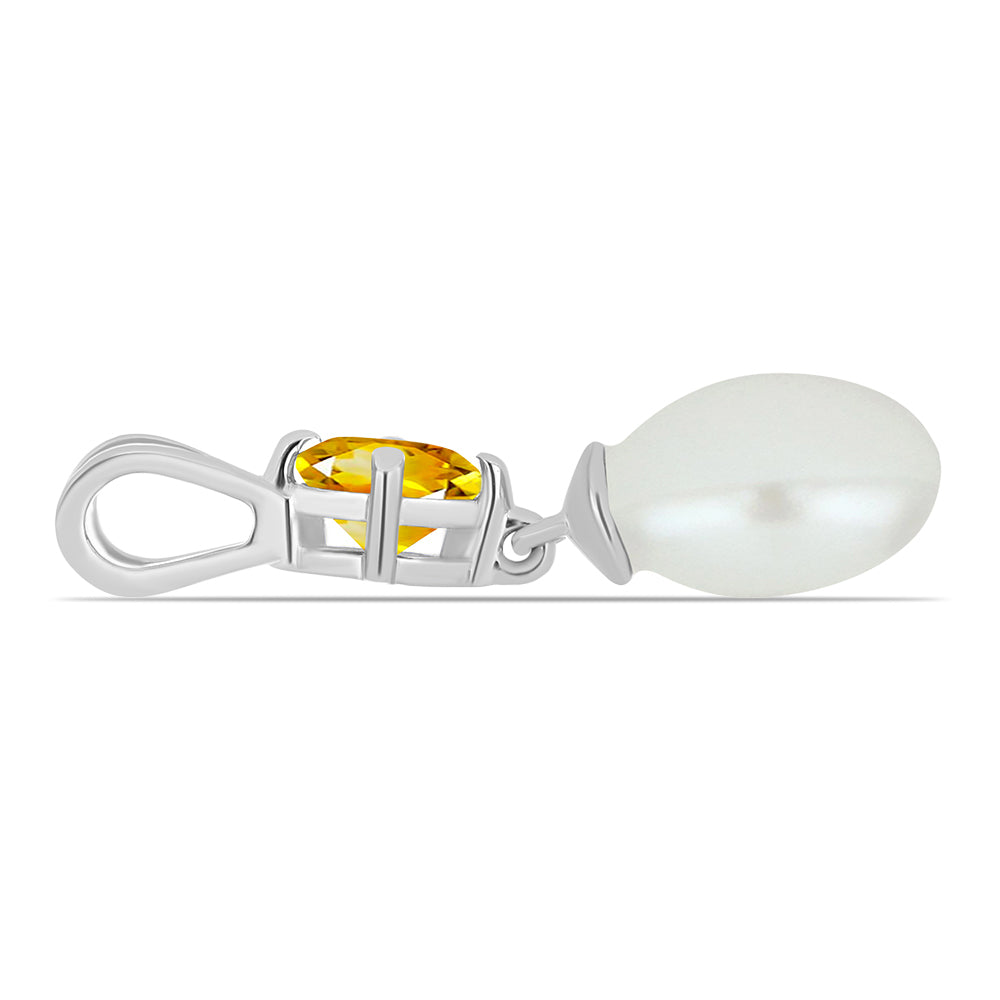 Pandantiv din Argint 925 ( 0.83 grame ) cu Citrin Ural și Perlă de Apă Dulce Albă 5.73 Carate 2 