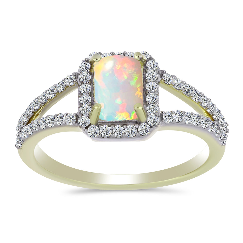 Inel din Argint 925 Placat cu Aur ( 2.83 grame ) cu Opal Etiopian Lega Dembi și Topaz Alb 1.18 Carate