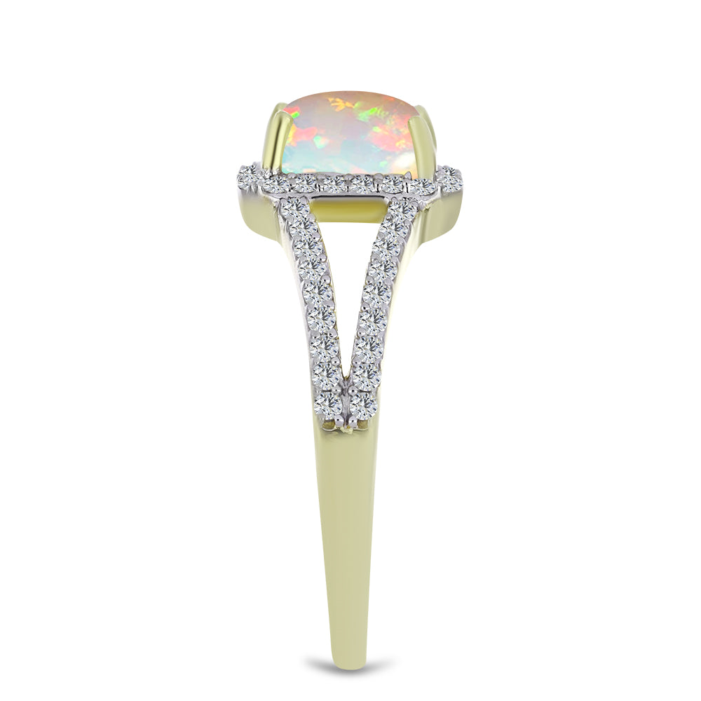 Inel din Argint 925 Placat cu Aur ( 2.83 grame ) cu Opal Etiopian Lega Dembi și Topaz Alb 1.18 Carate