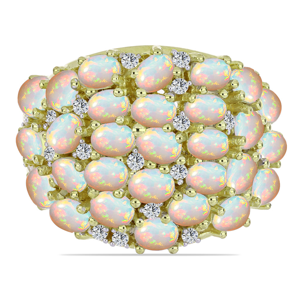 Inel din Argint 925 Placat cu Aur ( 7.73 grame ) cu Opal Etiopian Lega Dembi și Topaz Alb 3.51 Carate 1 