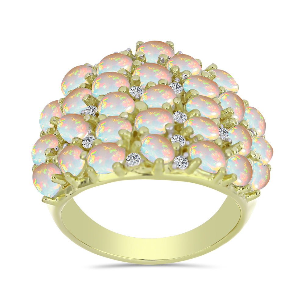 Inel din Argint 925 Placat cu Aur ( 7.73 grame ) cu Opal Etiopian Lega Dembi și Topaz Alb 3.51 Carate