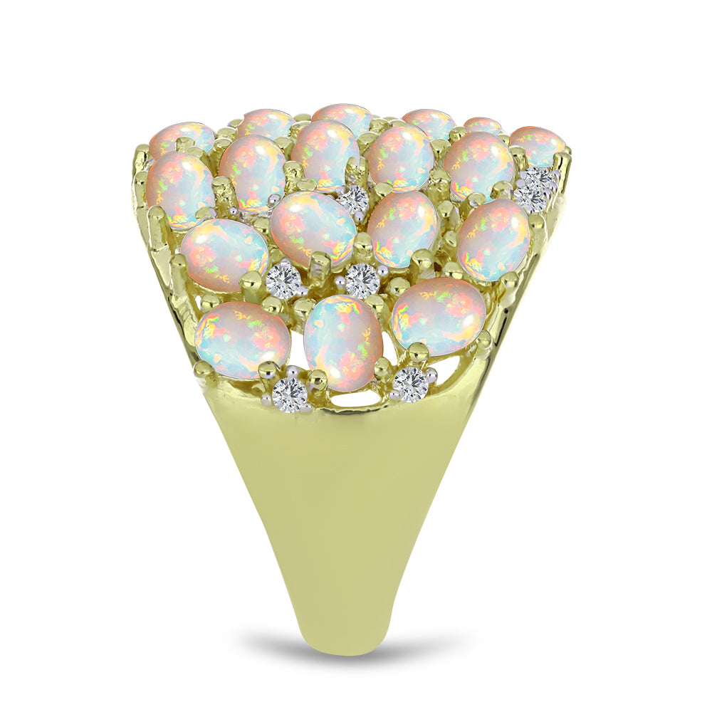 Inel din Argint 925 Placat cu Aur ( 7.73 grame ) cu Opal Etiopian Lega Dembi și Topaz Alb 3.51 Carate