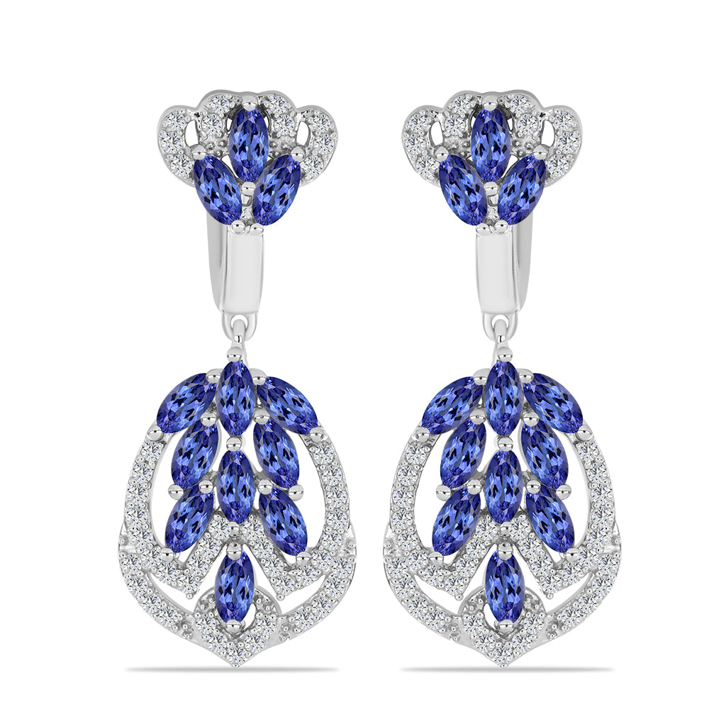 Cercei din Argint 925 ( 8.56 grame ) cu Tanzanit și Topaz Alb 4.53 Carate