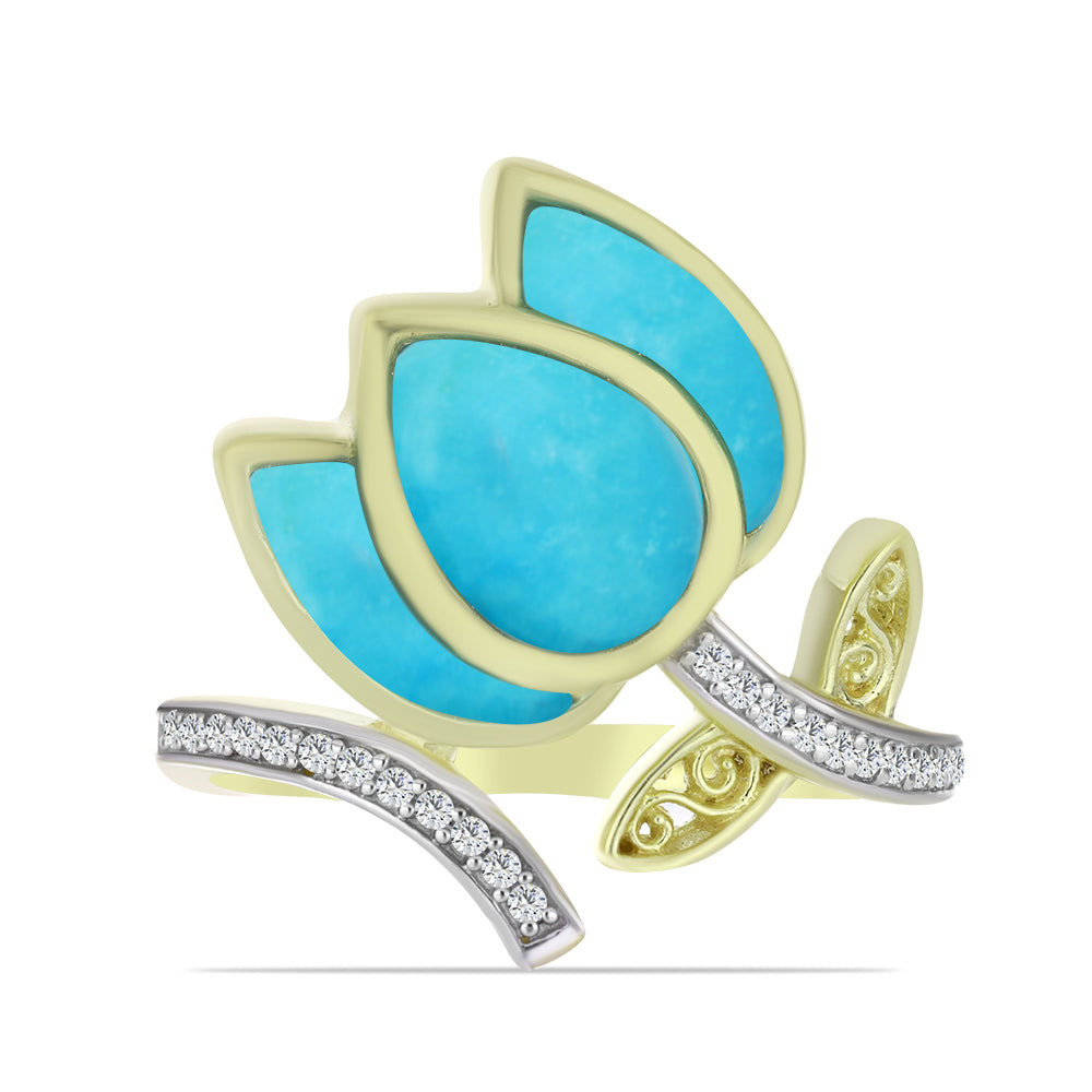 Inel din Argint 925 Placat cu Aur ( 4.31 grame ) cu Turcoaz ”Frumoasa Adormită” și Topaz Alb 2.64 Carate 1 