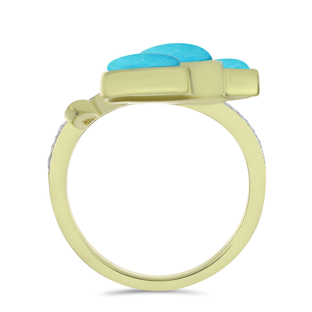 Inel din Argint 925 Placat cu Aur ( 4.31 grame ) cu Turcoaz ”Frumoasa Adormită” și Topaz Alb 2.64 Carate