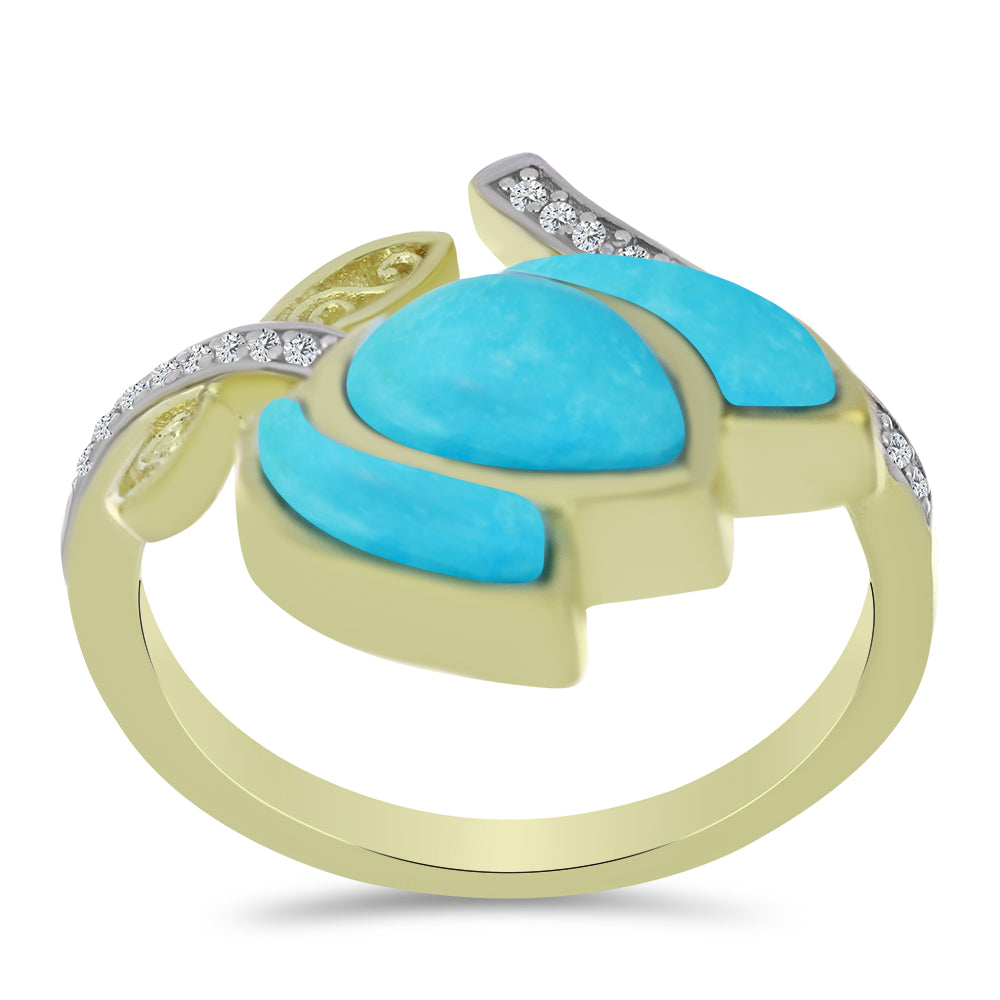 Inel din Argint 925 Placat cu Aur ( 4.31 grame ) cu Turcoaz ”Frumoasa Adormită” și Topaz Alb 2.64 Carate