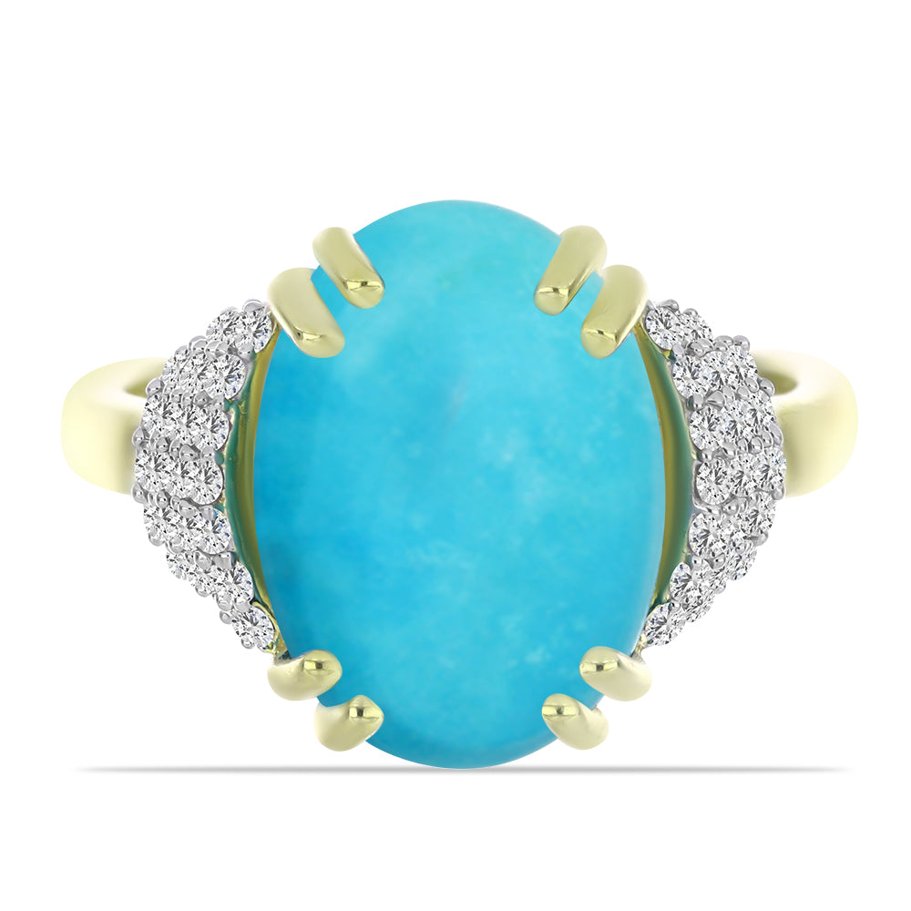 Inel din Argint 925 Placat cu Aur ( 3.43 grame ) cu Turcoaz ”Frumoasa Adormită” și Topaz Alb 5.12 Carate