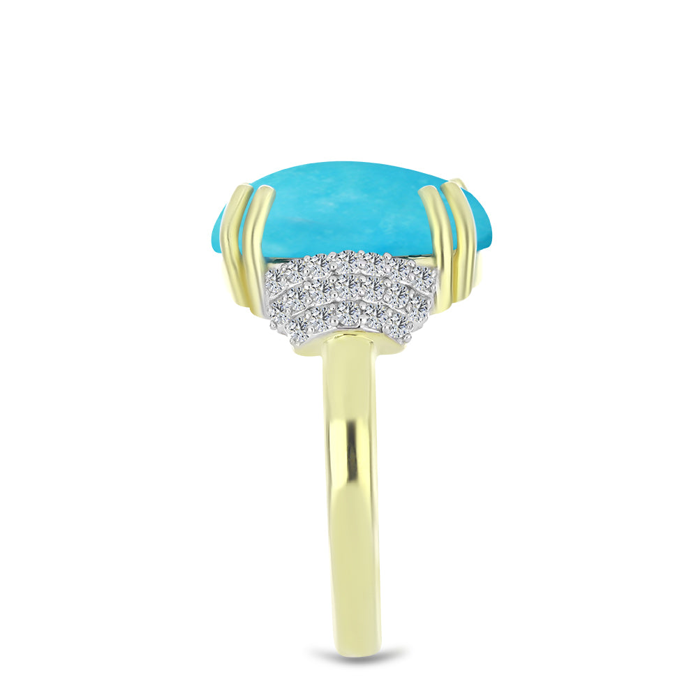 Inel din Argint 925 Placat cu Aur ( 3.43 grame ) cu Turcoaz ”Frumoasa Adormită” și Topaz Alb 5.12 Carate 4 