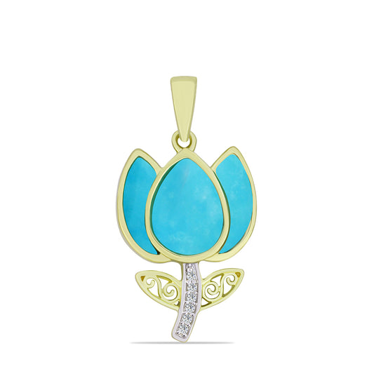 Pandantiv din Argint 925 Placat cu Aur ( 2.81 grame ) cu Turcoaz ”Frumoasa Adormită” și Topaz Alb 2.63 Carate