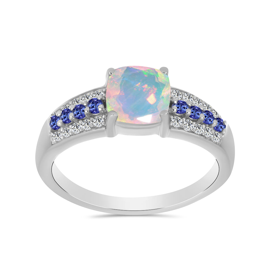 Inel din Argint 925 ( 3.45 grame ) cu Tanzanit și Opal Etiopian Lega Dembi 1.47 Carate