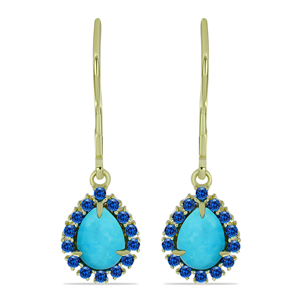 Cercei din Argint 925 Placat cu Aur ( 2.15 grame ) cu Turcoaz ”Frumoasa Adormită” și Topaz Albastru ”Elveția” 1.48 Carate