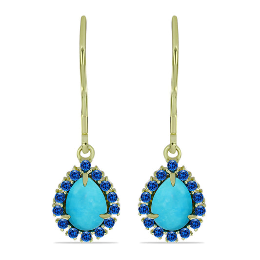 Cercei din Argint 925 Placat cu Aur ( 2.15 grame ) cu Turcoaz ”Frumoasa Adormită” și Topaz Albastru ”Elveția” 1.48 Carate