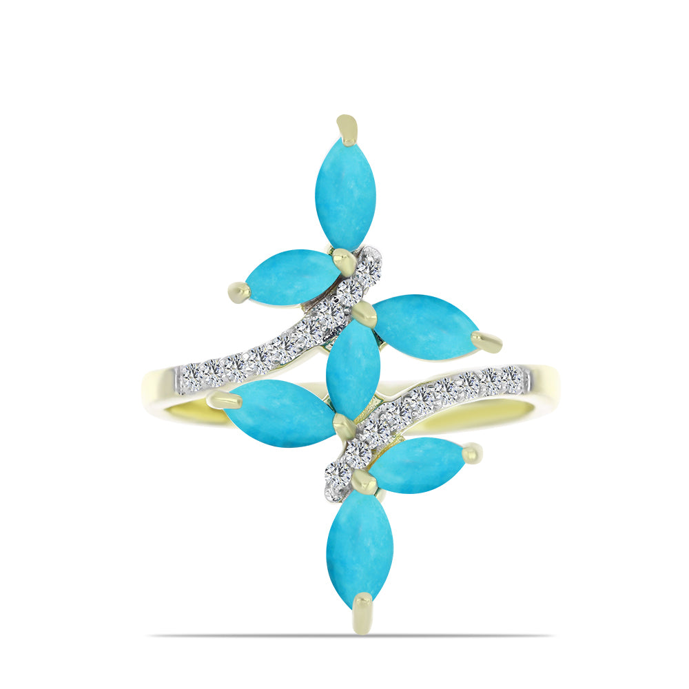 Inel din Argint 925 Placat cu Aur ( 2.68 grame ) cu Turcoaz ”Frumoasa Adormită” și Topaz Alb 1.4 Carate 1 