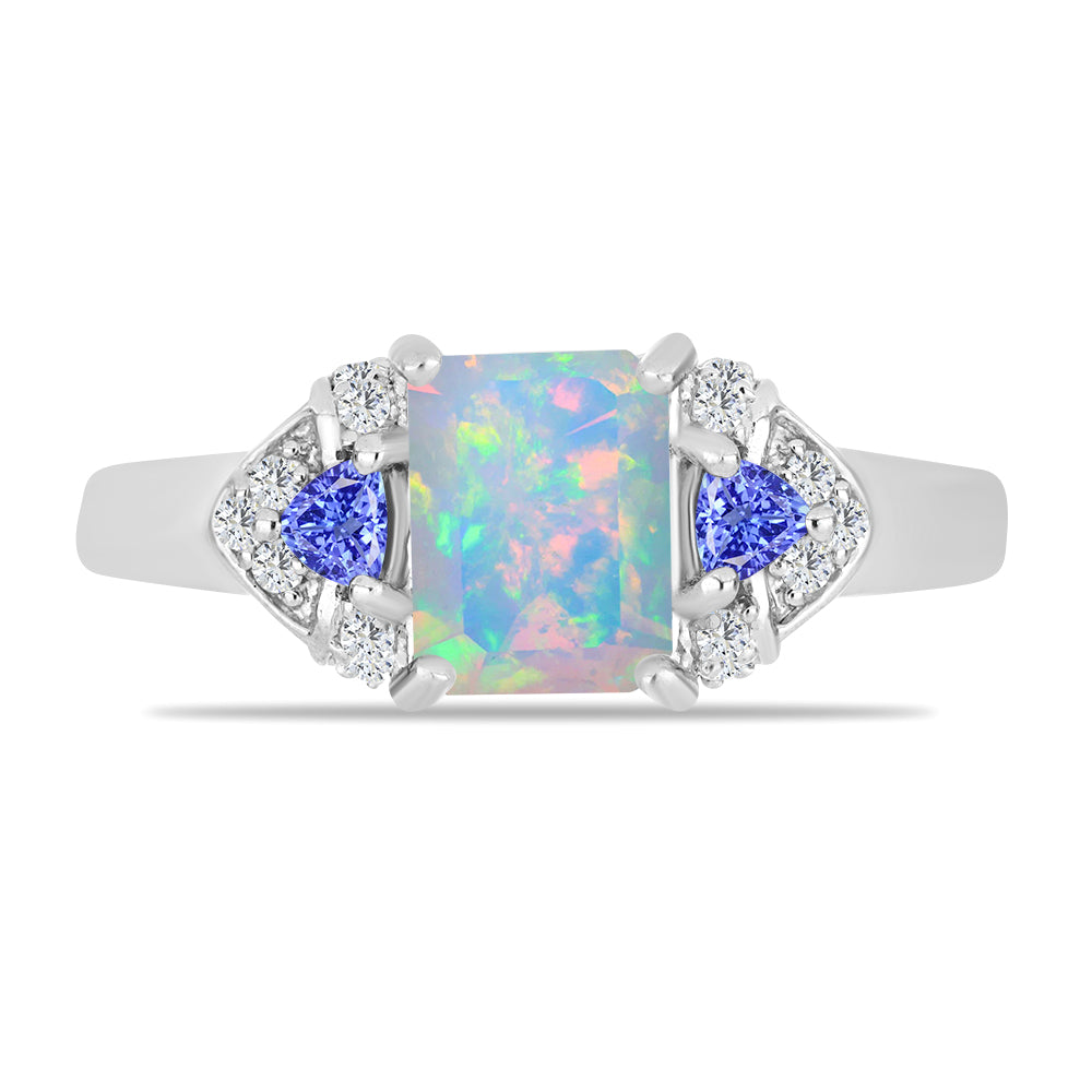 Inel din Argint 925 ( 3.3 grame ) cu Tanzanit și Opal Etiopian Lega Dembi 1.18 Carate 1 