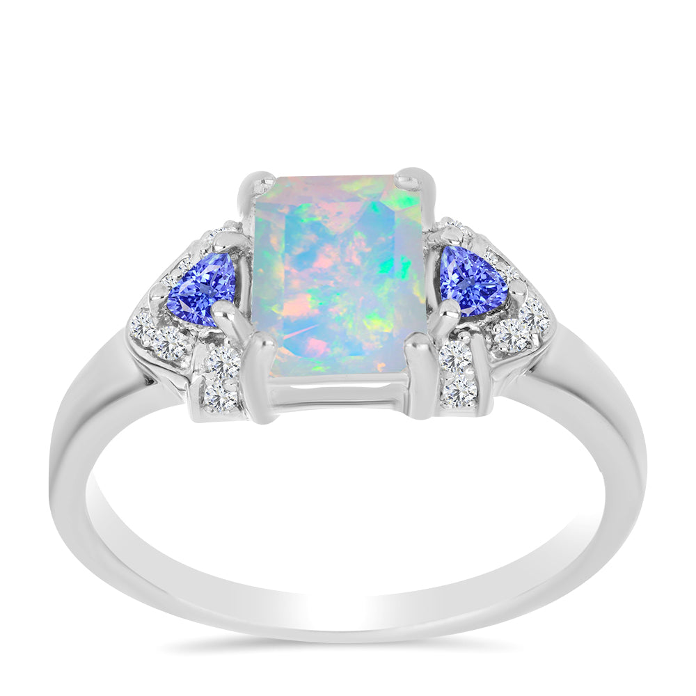 Inel din Argint 925 ( 3.3 grame ) cu Tanzanit și Opal Etiopian Lega Dembi 1.18 Carate 3 