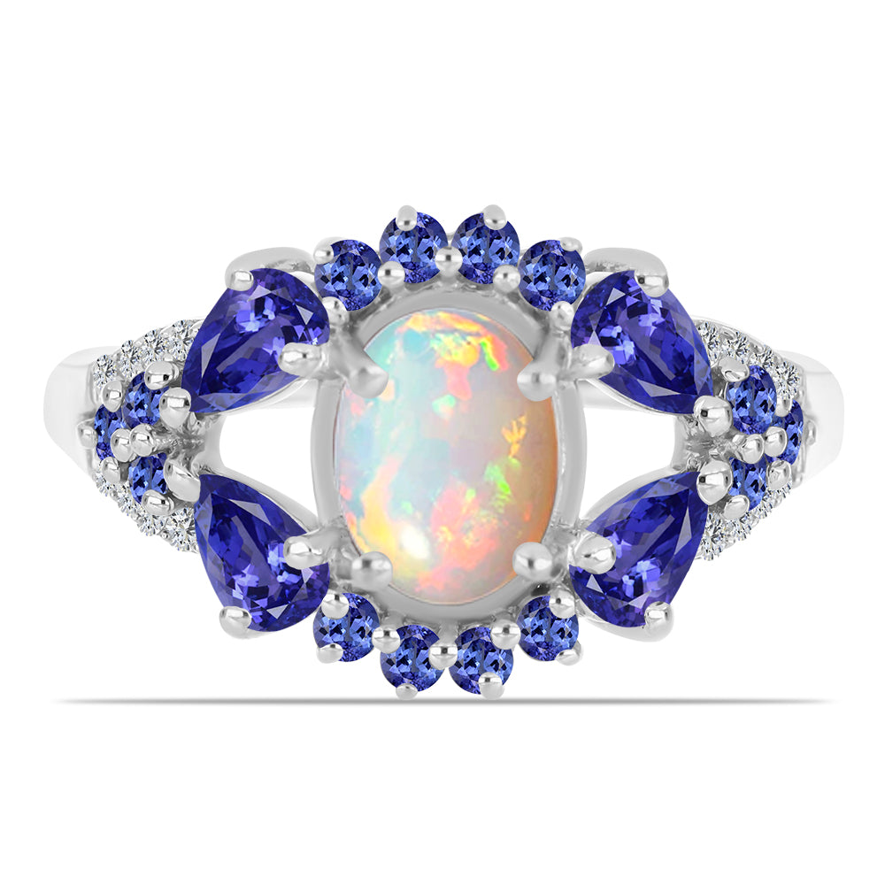 Inel din Argint 925 ( 3.25 grame ) cu Tanzanit și Opal Etiopian Lega Dembi 2.1 Carate