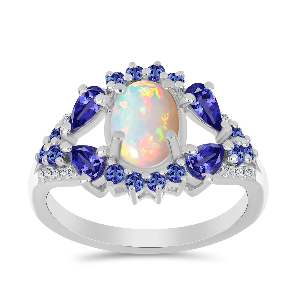 Inel din Argint 925 ( 3.25 grame ) cu Tanzanit și Opal Etiopian Lega Dembi 2.1 Carate