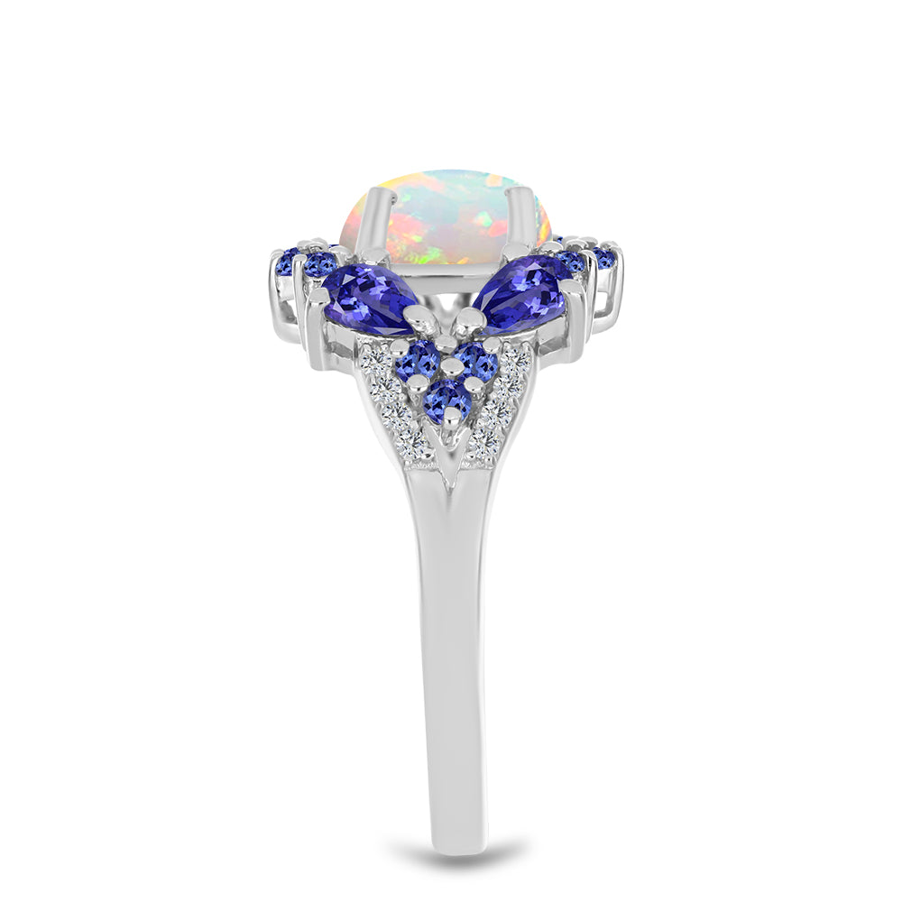 Inel din Argint 925 ( 3.25 grame ) cu Tanzanit și Opal Etiopian Lega Dembi 2.1 Carate 4 