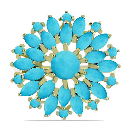 Inel din Argint 925 Placat cu Aur ( 5.36 grame ) cu Turcoaz ”Frumoasa Adormită” 4.12 Carate