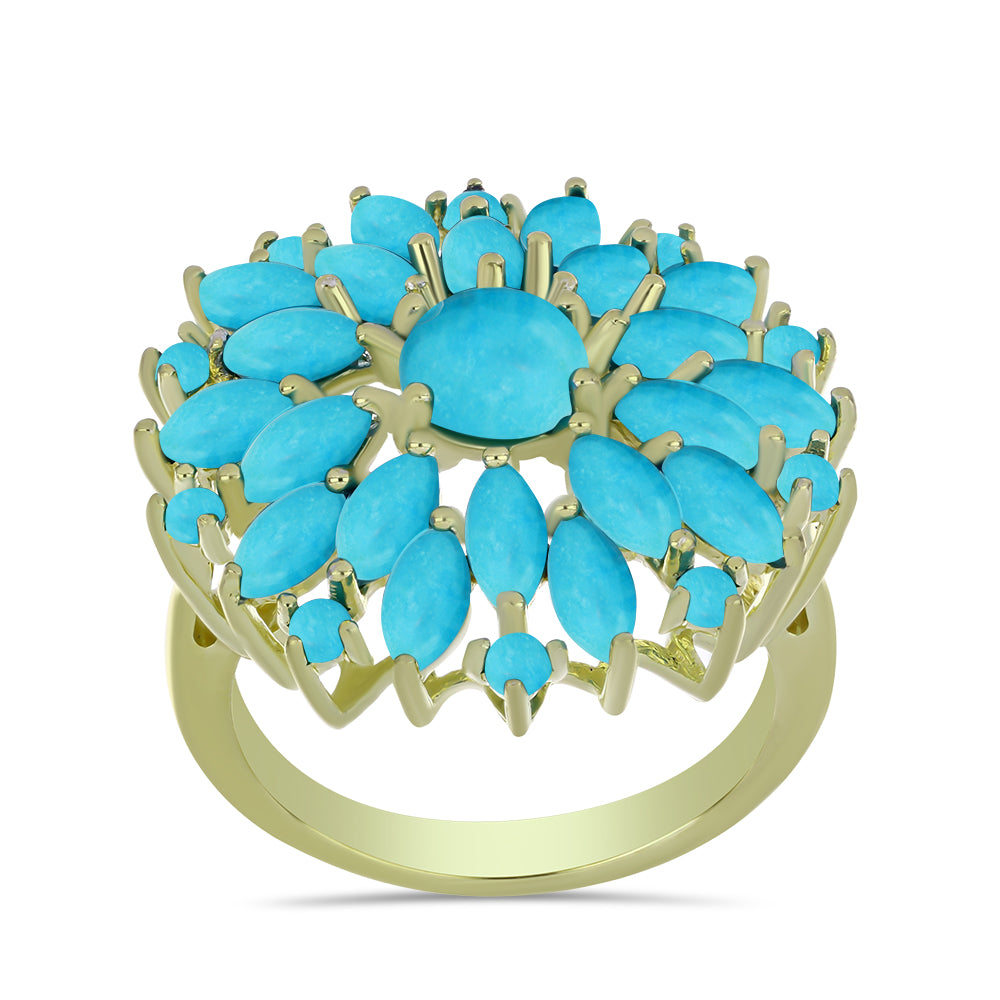 Inel din Argint 925 Placat cu Aur ( 5.36 grame ) cu Turcoaz ”Frumoasa Adormită” 4.12 Carate