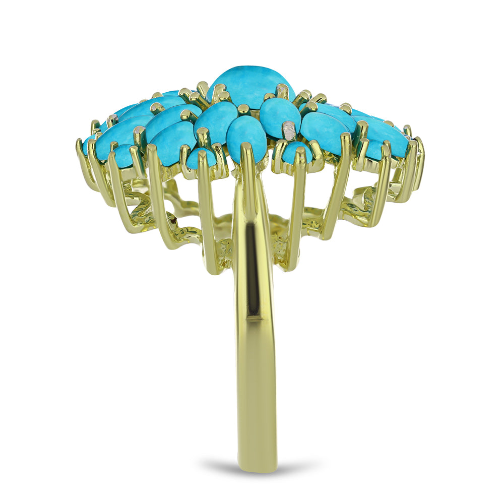 Inel din Argint 925 Placat cu Aur ( 5.36 grame ) cu Turcoaz ”Frumoasa Adormită” 4.12 Carate 4 