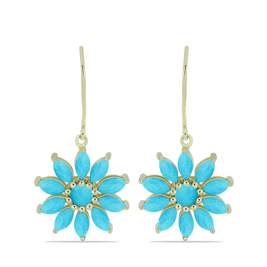 Cercei din Argint 925 Placat cu Aur ( 4.6 grame ) cu Turcoaz ”Frumoasa Adormită” 3.2 Carate