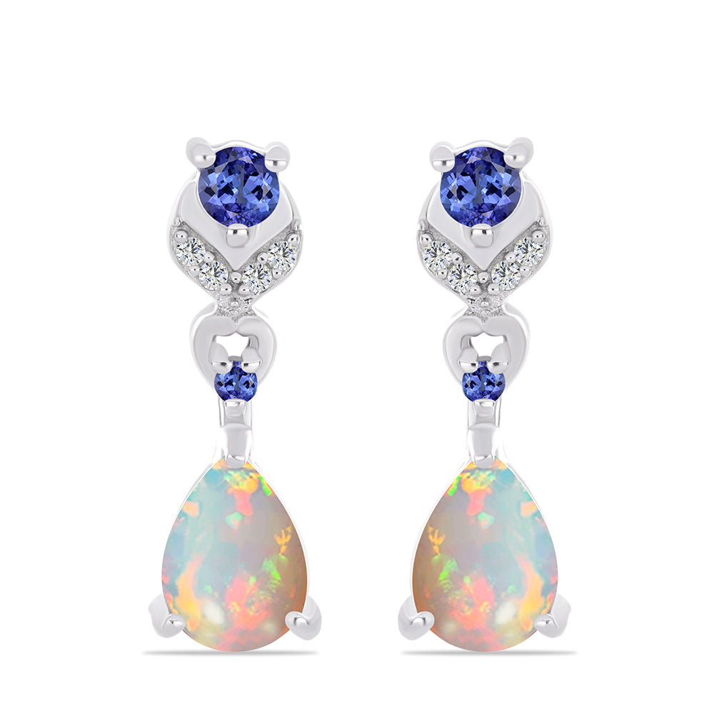 Cercei din Argint 925 ( 3.73 grame ) cu Tanzanit și Opal Etiopian Lega Dembi 1.25 Carate 1 