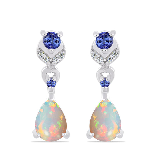 Cercei din Argint 925 ( 3.73 grame ) cu Tanzanit și Opal Etiopian Lega Dembi 1.25 Carate