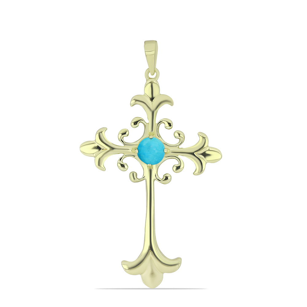Cruce Pandantiv din Argint 925 Placat cu Aur ( 3.79 grame ) cu Turcoaz ”Frumoasa Adormită” 0.44 Carate 1 