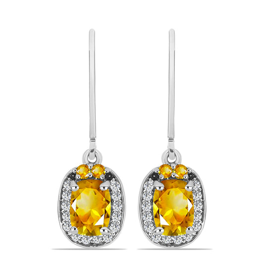 Cercei din Argint 925 ( 2.47 grame ) cu Citrin Ural și Topaz Alb 2.09 Carate
